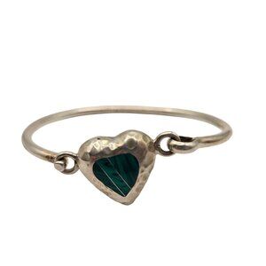 Vintage 925 Mexico Sterling Silver Malachite Hinge Bracelet